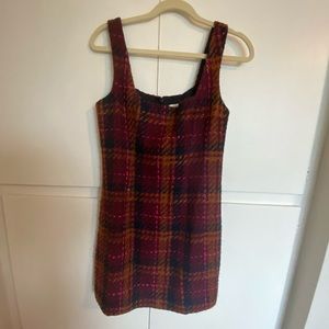 plaid square neck mini dress
